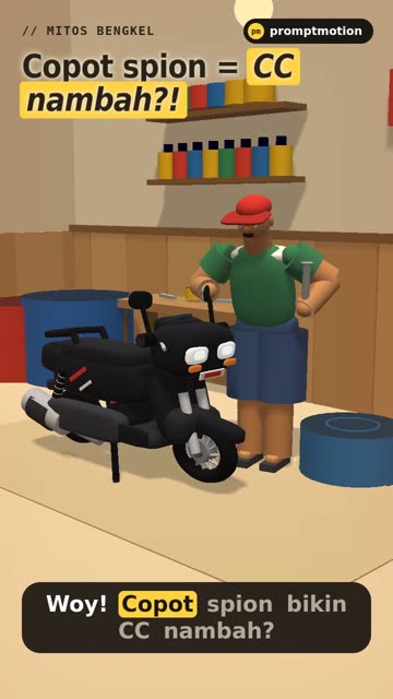 Cuplikan video animasi 3D: Copot spion = CC nambah? gaya diorama bengkel